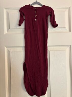 Lou Lou & Company Burgundy Henley Button Baby Gown